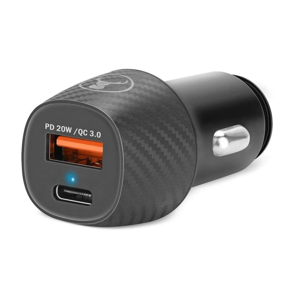 Bonelk Car Charger Carbon Series 20W PD/USB-C 18W/QC 3.0 USB-A 20W Adapter Black