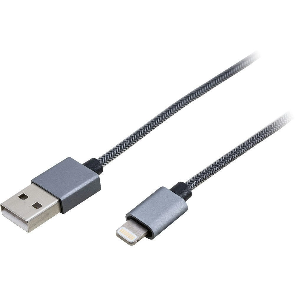 Pro2 1m Lightning to USB Lead/Tough Cable for iPad/iPhone 5 6 7 8 Plus X Grey