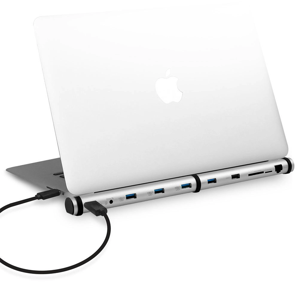 M-Sleek USB Port Docking Station Hub for Macbook Laptop SD MicroSD LAN Silver