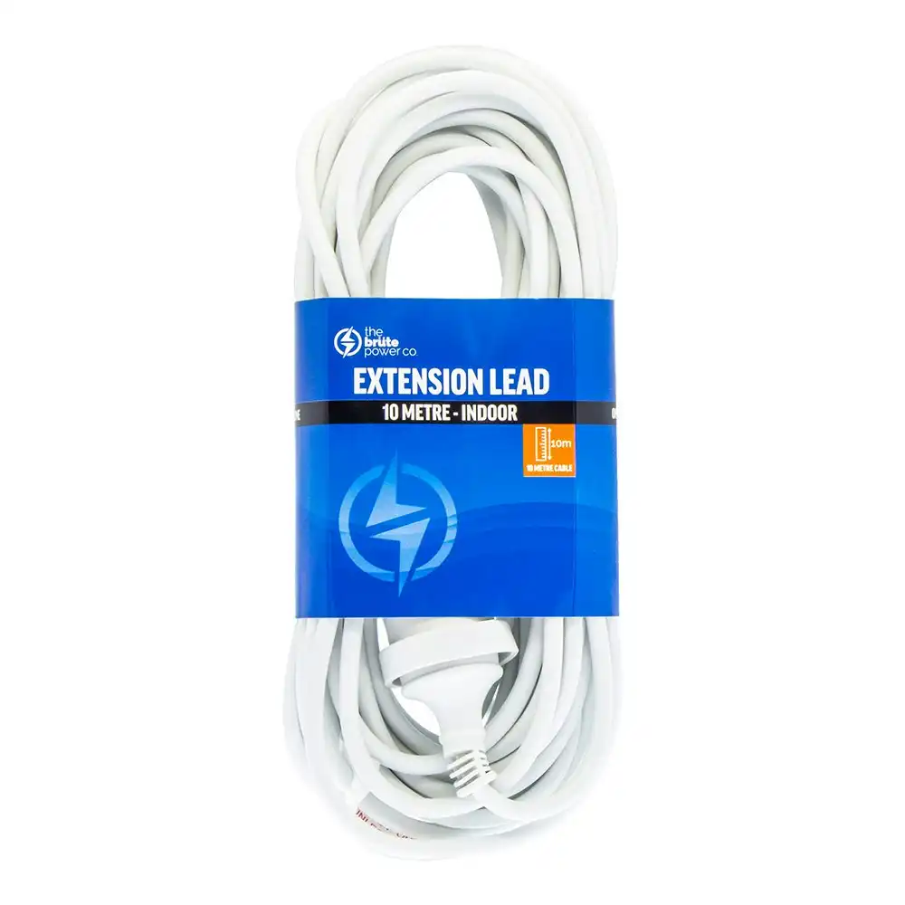 The Brute Power Co 10m Extension Lead/Cord Cable AU/NZ 2400W 240V Home Plug WHT