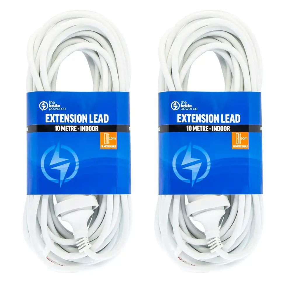 2PK The Brute Power Co 10m Extension Lead/Cord Cable AU/NZ 2400W 240V Home Plug