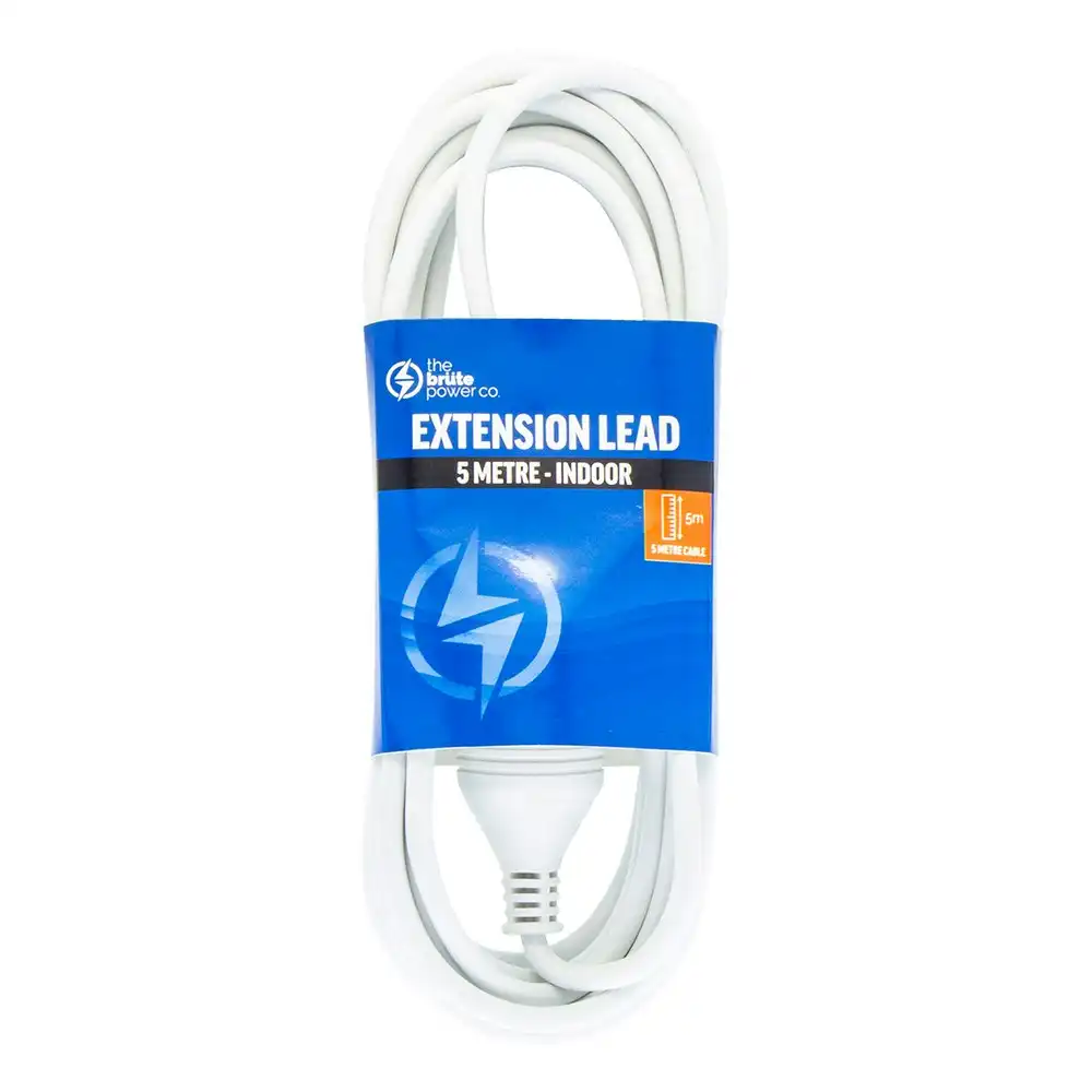 The Brute Power Co 5m Extension Lead/Cord Cable AU/NZ 2400W 240V Home Plug WHT