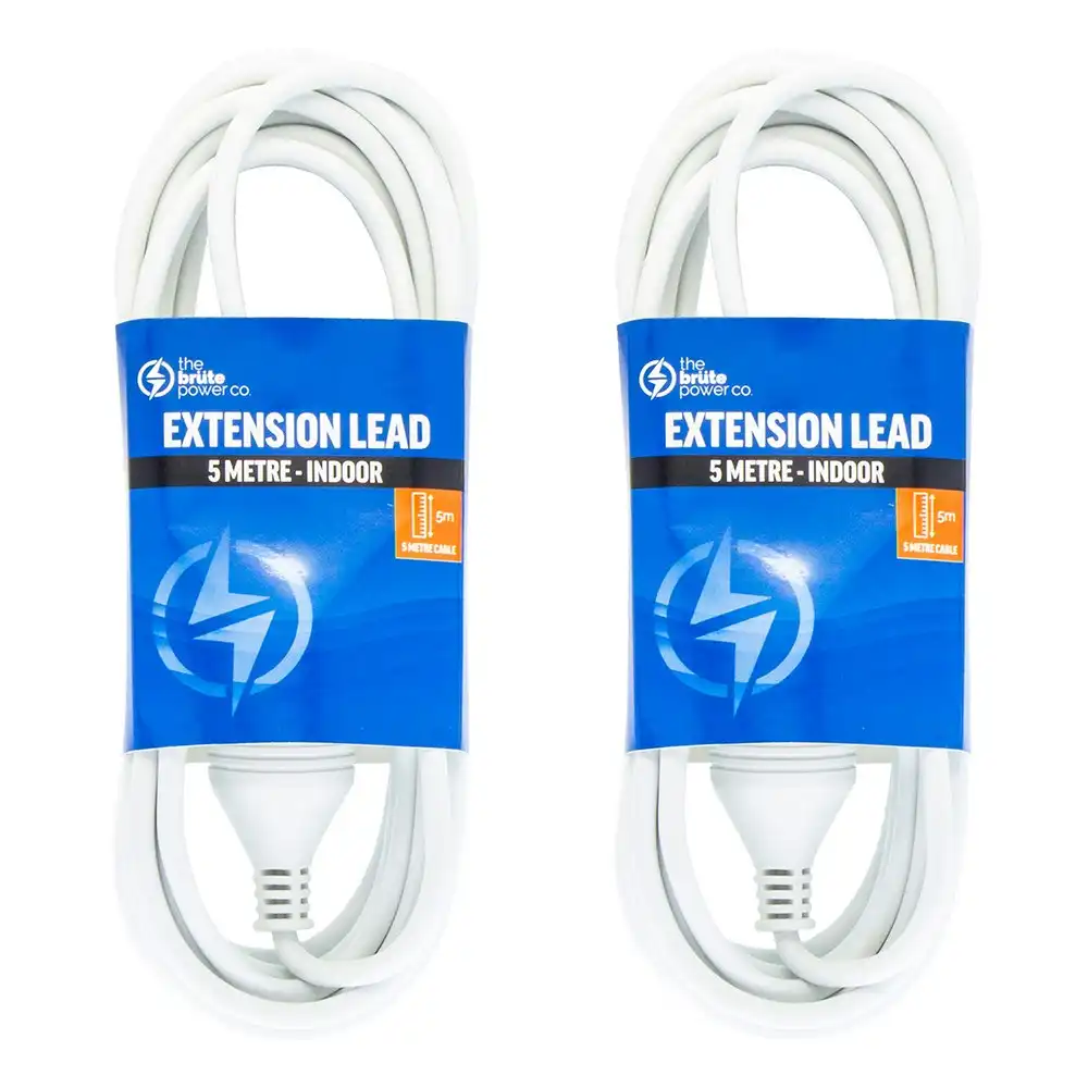 2PK The Brute Power Co 5m Extension Lead/Cord Cable AU/NZ 2400W 240V Home Plug
