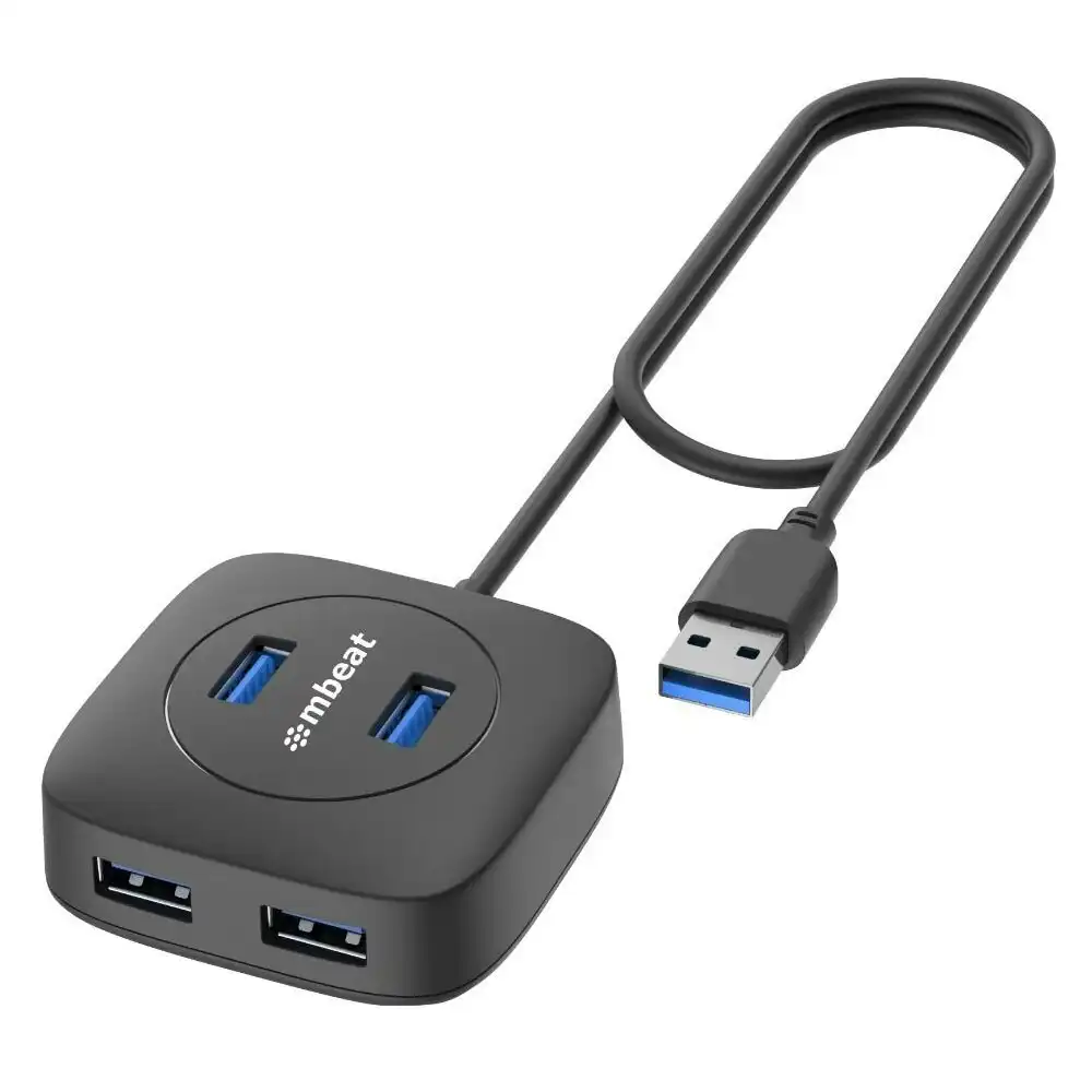 mBeat 4-Port USB-A 3.0 Hub Portable Splitter Extender f/ Laptop/Desktop PC Black