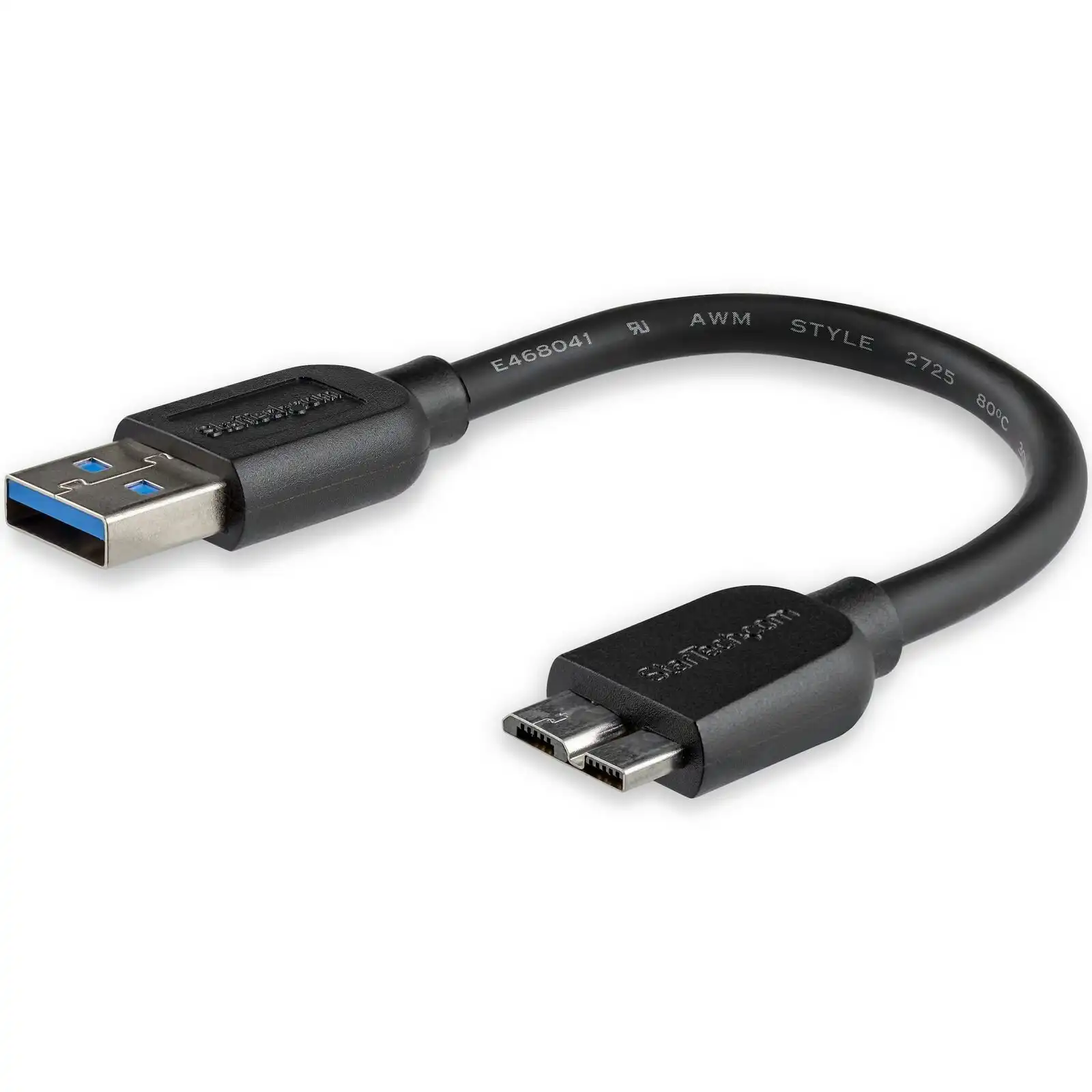 Star Tech 15cm Slim Micro USB 3.0 Charge/Sync 5Gbps Cable Male To Male Black