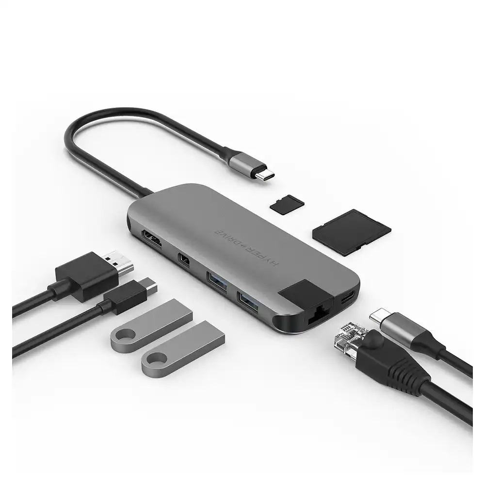 HyperDrive SLIM USB-C to Type-C/Ethernet/HDMI Hub/Port for MacBook Pro Space GRY