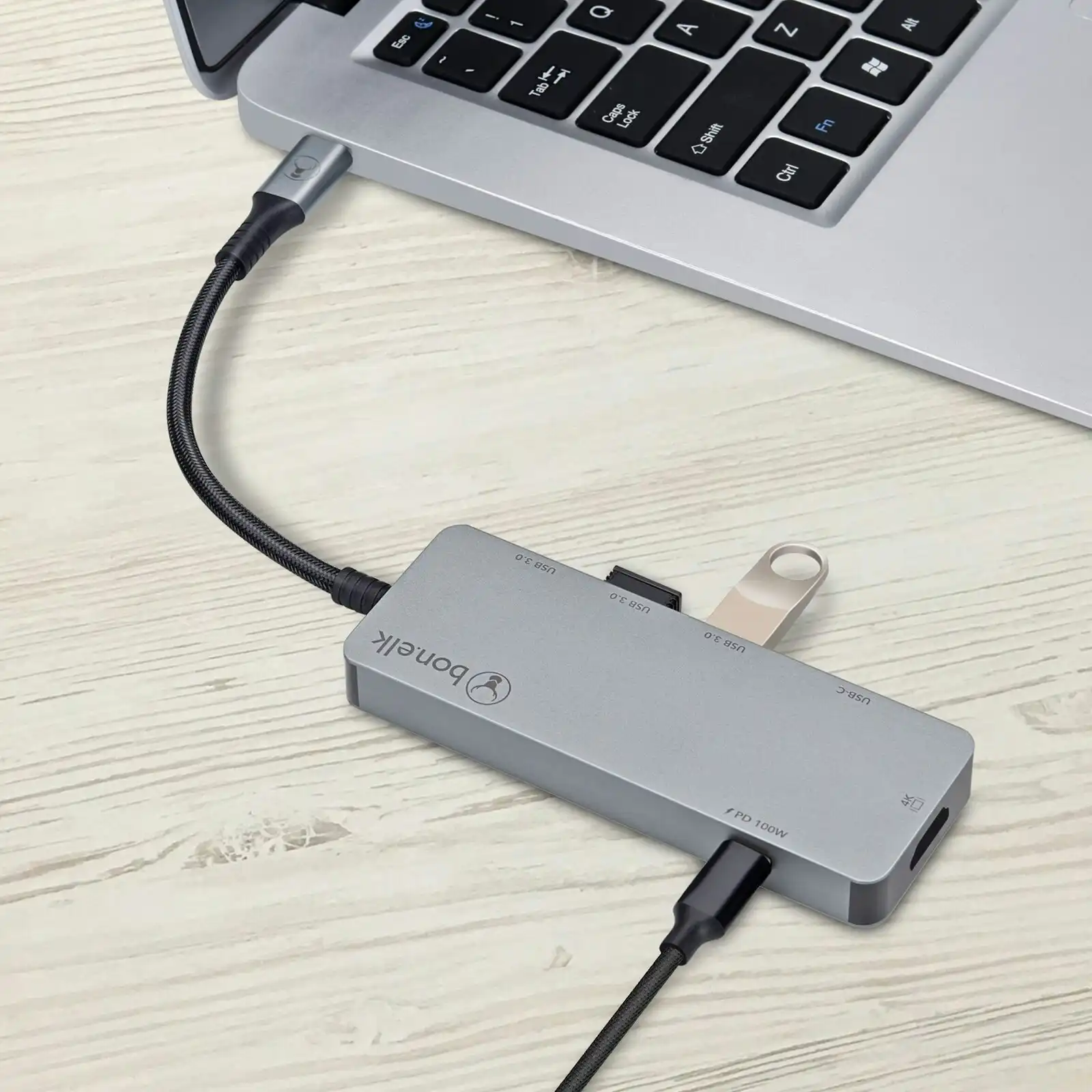 Bonelk Long-Life USB-C to 6-1 Multiport Hub w/HDMI/USB-C PD/USB-C/3x USB-A Grey