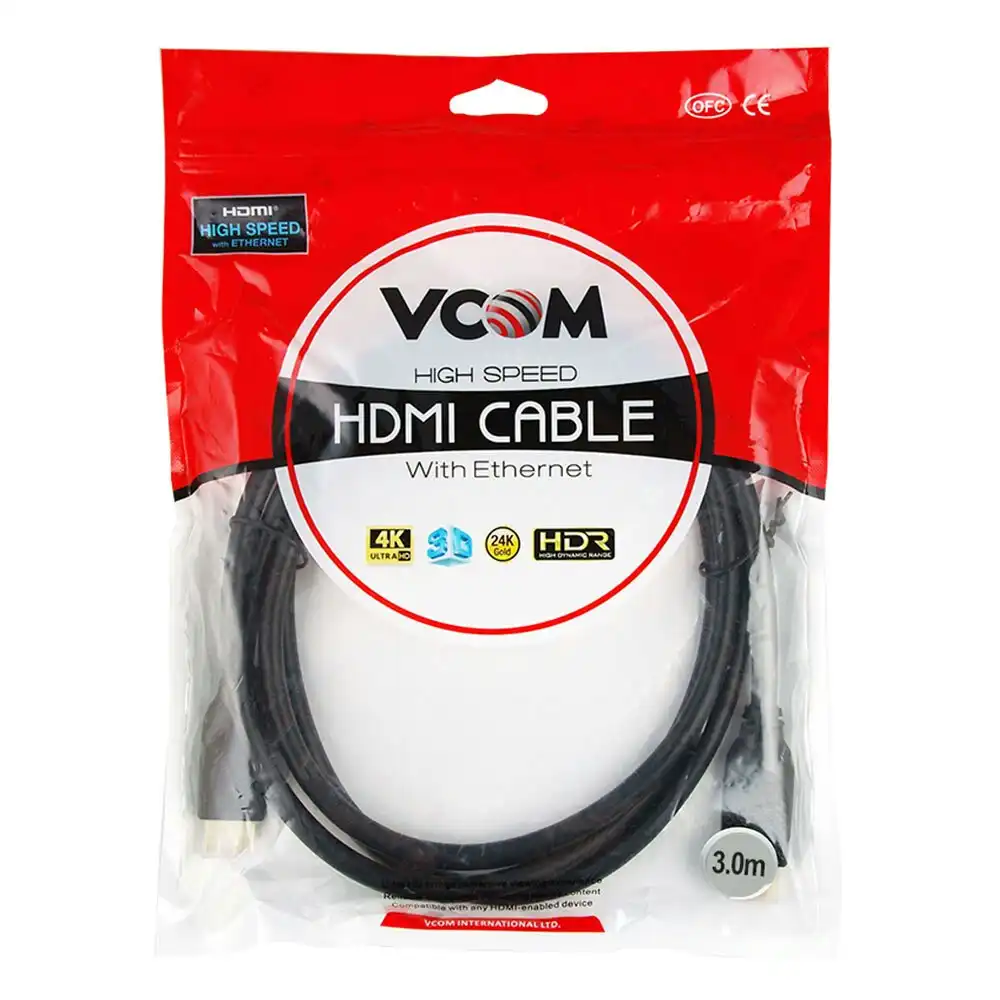 Vcom 2.0V HDMI High Speed Cable 3m Lead w/ Ethernet 4K/3D/24K Gold/HDR Display