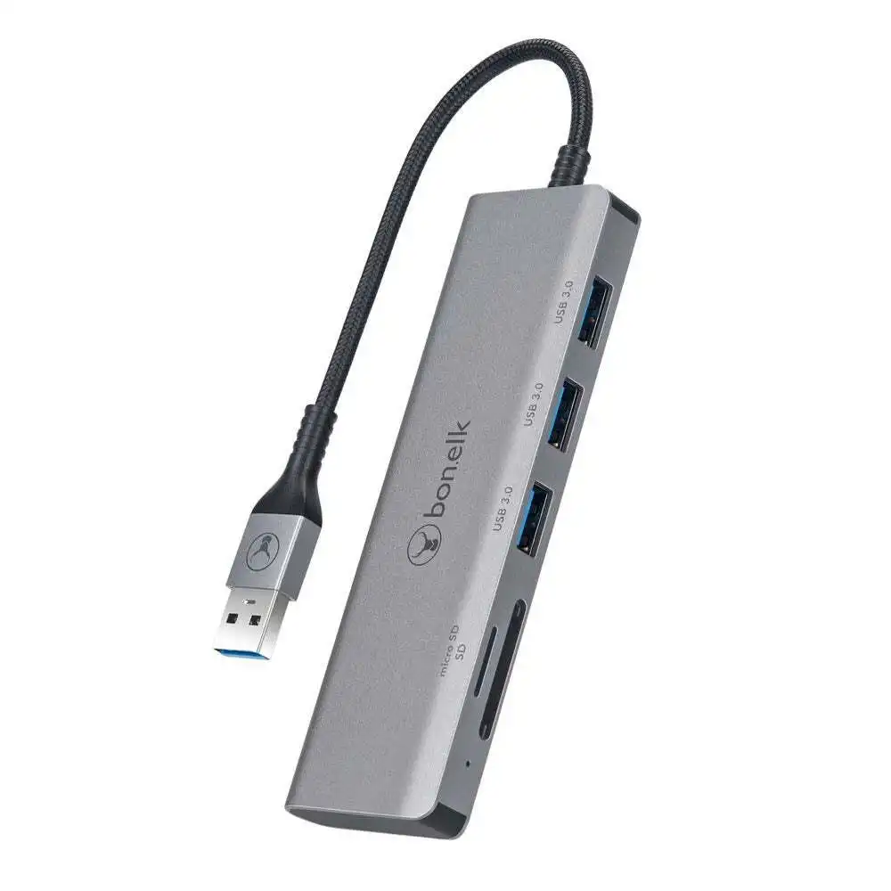 Bonelk USB 3.0 Long-Life 5-in-1 Multiport Hub Portable Splitter 5Gbps Space Grey