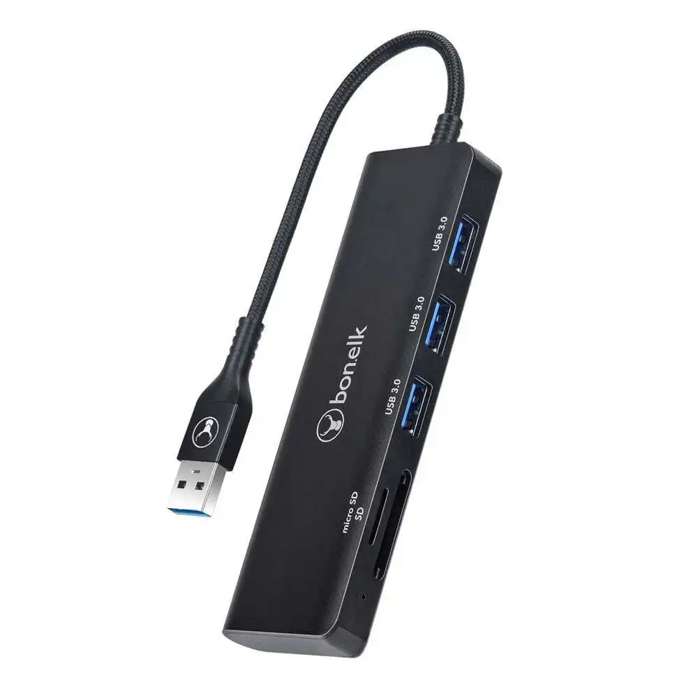 Bonelk USB 3.0 Long-Life 5-in-1 Multiport Hub Portable Splitter 5Gbps Black
