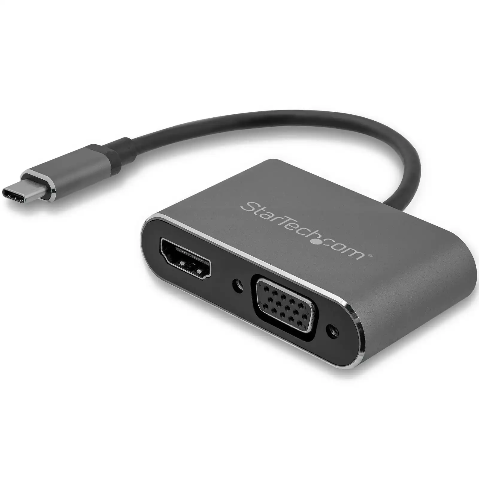 Star Tech 4K 30Hz UHD Active 6in USB-C to VGA/HDMI Adapter Aluminum Space Grey