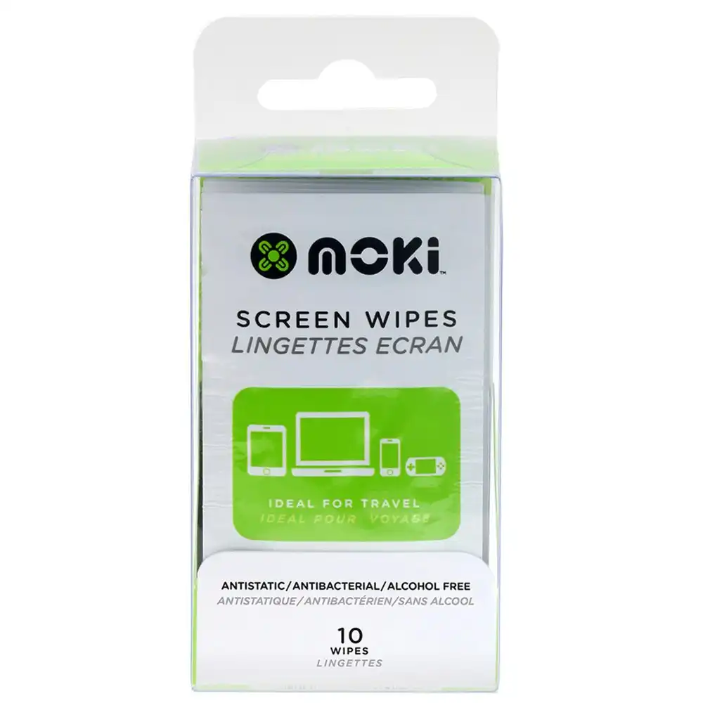 10x Moki Antistatic/Anti-Bacterial/Alcohol Free Laptop/Computer Screen Wipes