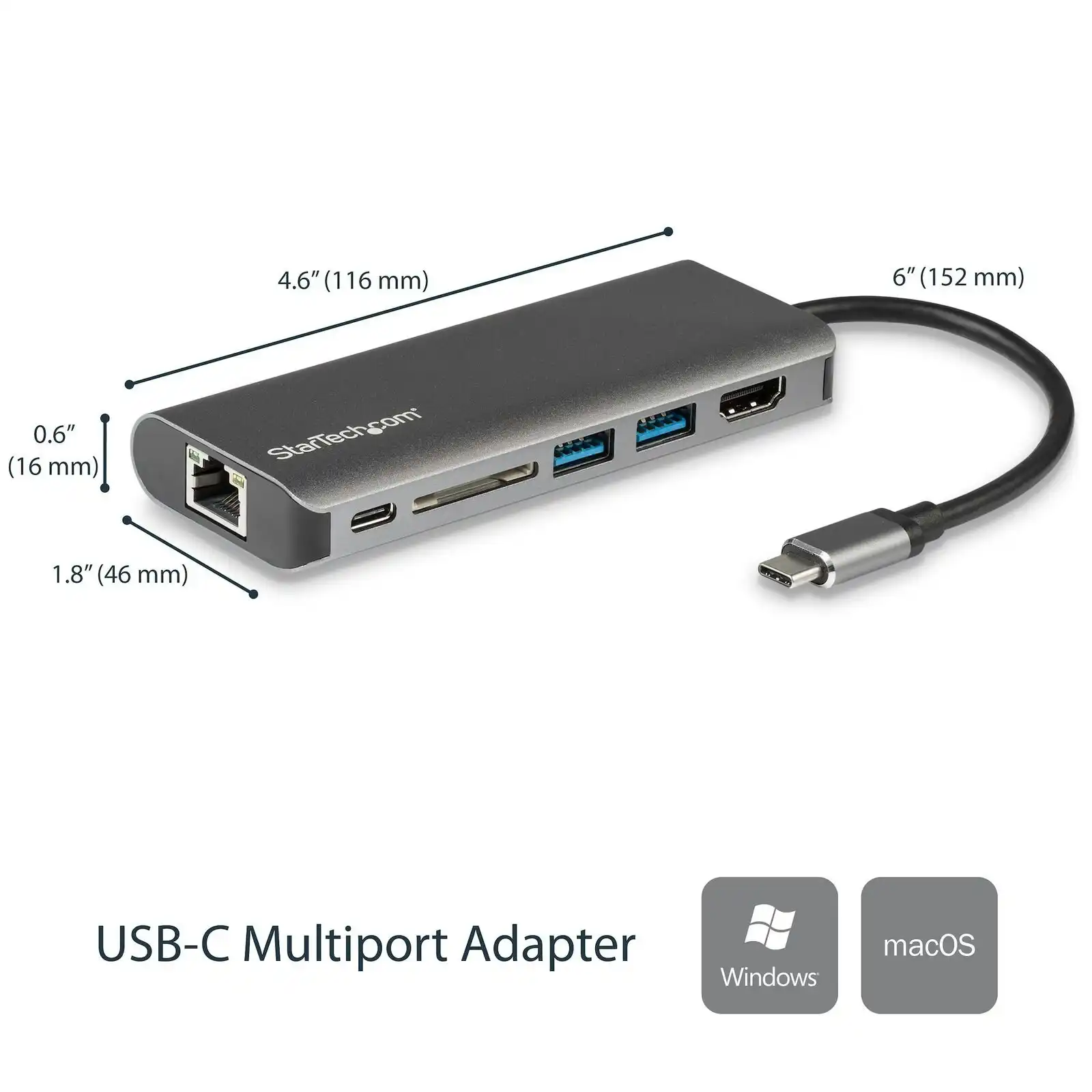 Star Tech USB-C to 4K HDMI/2x USB 3.0/SDHC/GbE/60W Power Dock for Laptop/MacBook