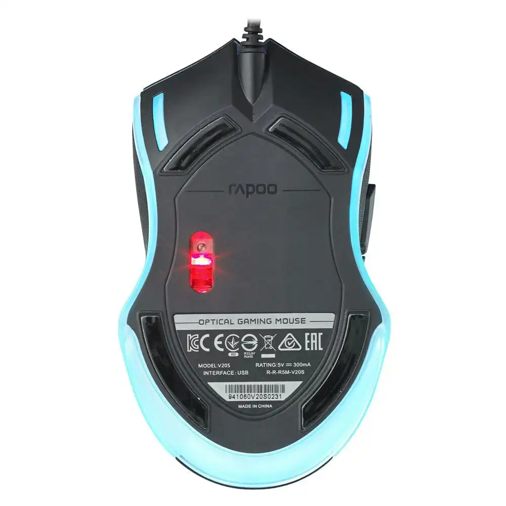 Rapoo V20S LED Optical Ergonomic Gaming Mouse for PC/Laptop Computer Lighting BK