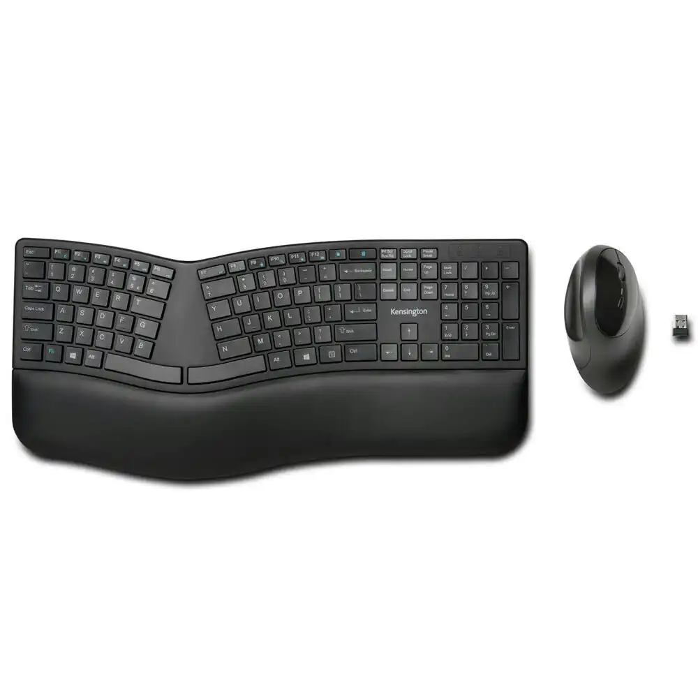 Kensington Dual Wireless Ergo Keyboard & Mouse Combo Set for Desktop/PC Black