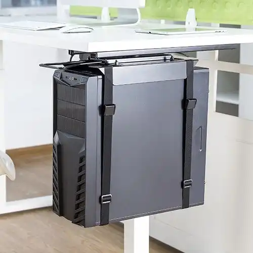 Brateck 60cm Black Strap-On Under-Desk Atx Case Holder w/Sliding Track Computer