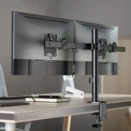 Brateck 86cm Dual-Screen 17'-32' Monitors Table Desk Mount Desktop Pole Black