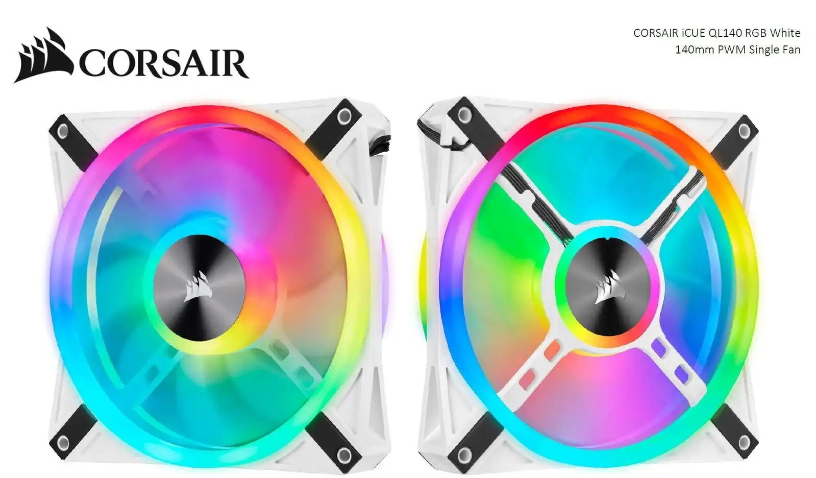 Corsair iCUE QL140 RGB 50.2CFM 140mm PWM 1250RPM Cooling Fan f/Gaming PC Case WT