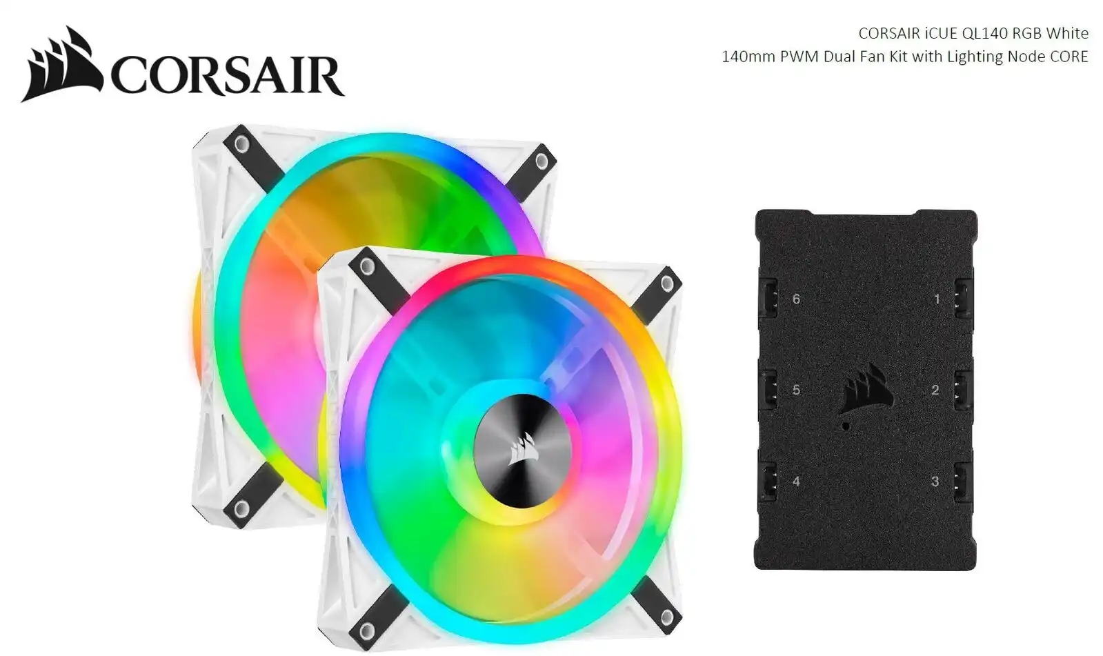 2PK Corsair iCUE QL140 RGB 140mm PWM 1250 RPM Cooling Fans f/ Gaming PC Case WHT