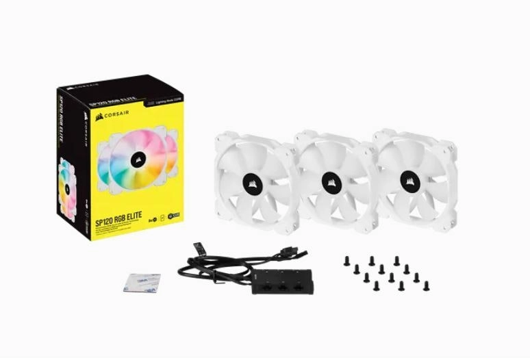 3PK Corsair SP120 RGB LED ELITE 120mm PWM Cooling Fan for Gaming PC Case White