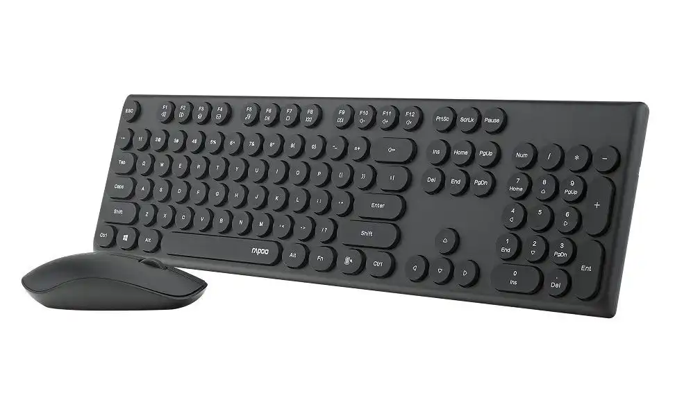 Rapoo Retro Style Key 2.4GHz Wireless Optical Mouse/Keyboard For PC/Laptop Black