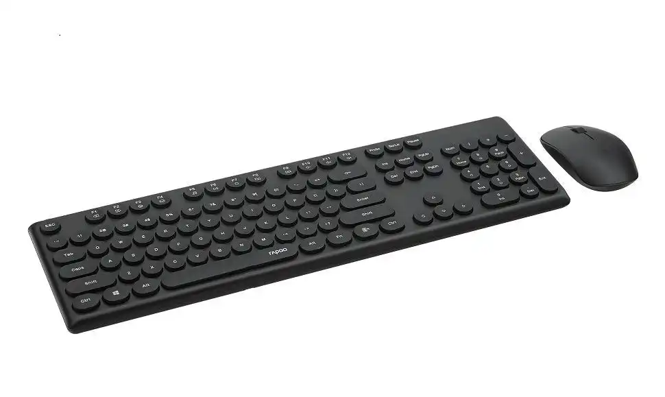 Rapoo Retro Style Key 2.4GHz Wireless Optical Mouse/Keyboard For PC/Laptop Black