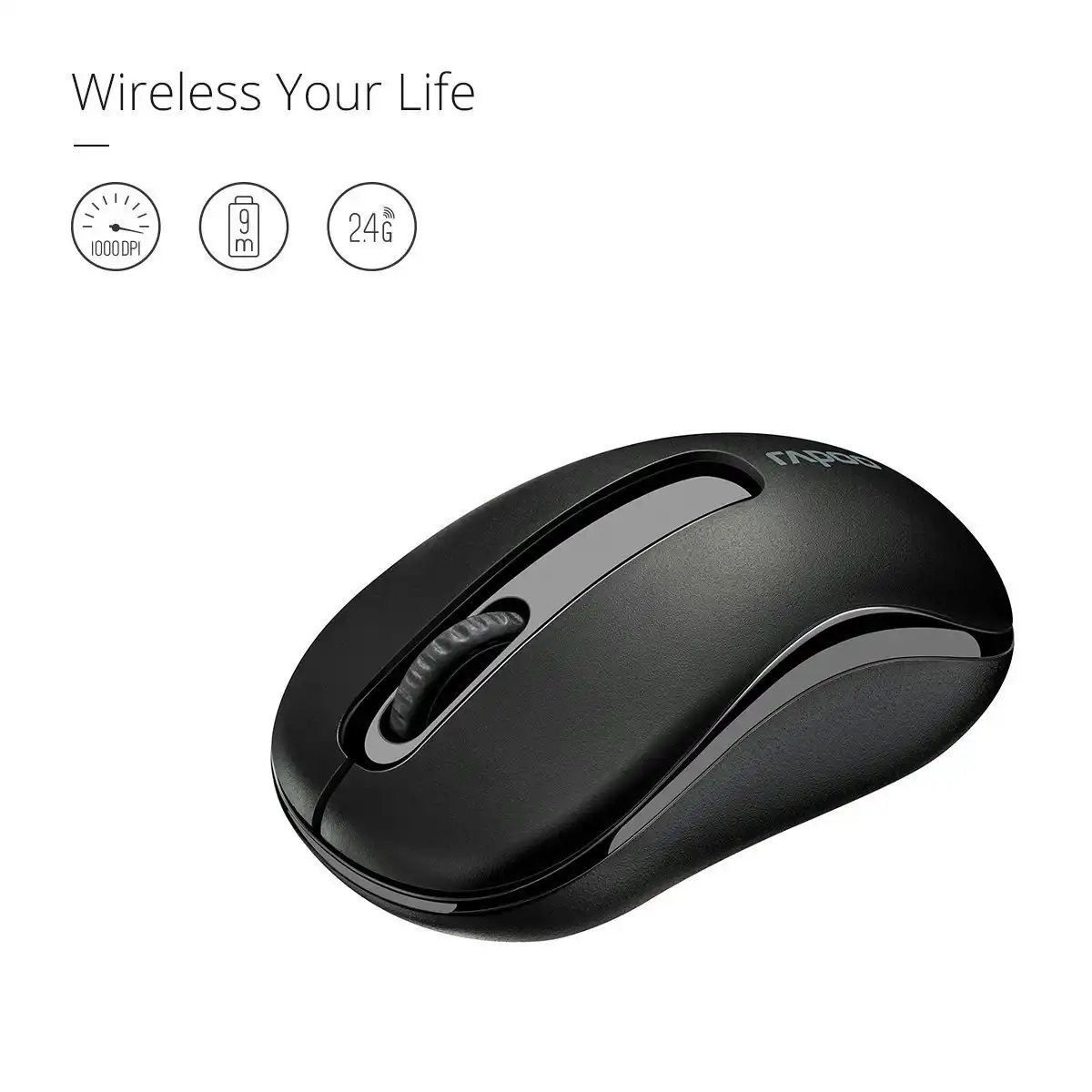 Rapoo M10 Plus Wireless 2.4GHz Optical Mouse 1000DPI For Laptop/PC Desktop Black