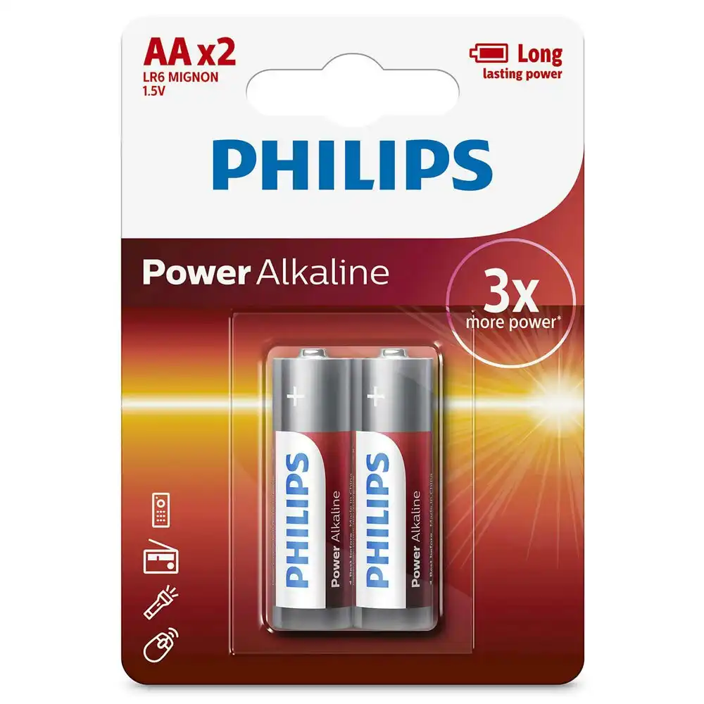 2PK Philips LR6P2B/97 AA Power Alkaline Battery LR6 1.5V Long Lasting Batteries