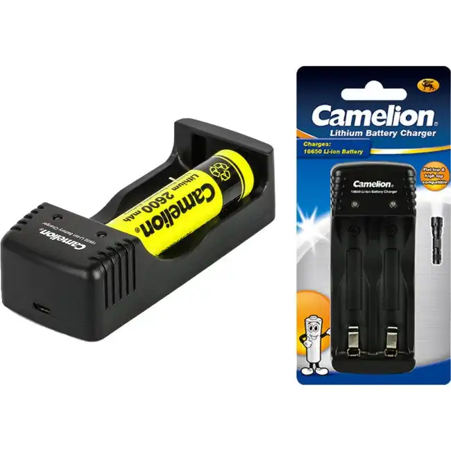 Camelion Lithium Battery Charger w/USB Lead f/ Flat-Top/High-Top 18650 Batteries