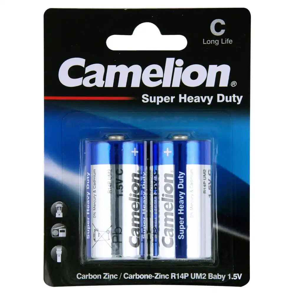 2pc Camelion Super Heavy Duty C R14P 1.5V Battery Carbon Zinc Power Batteries