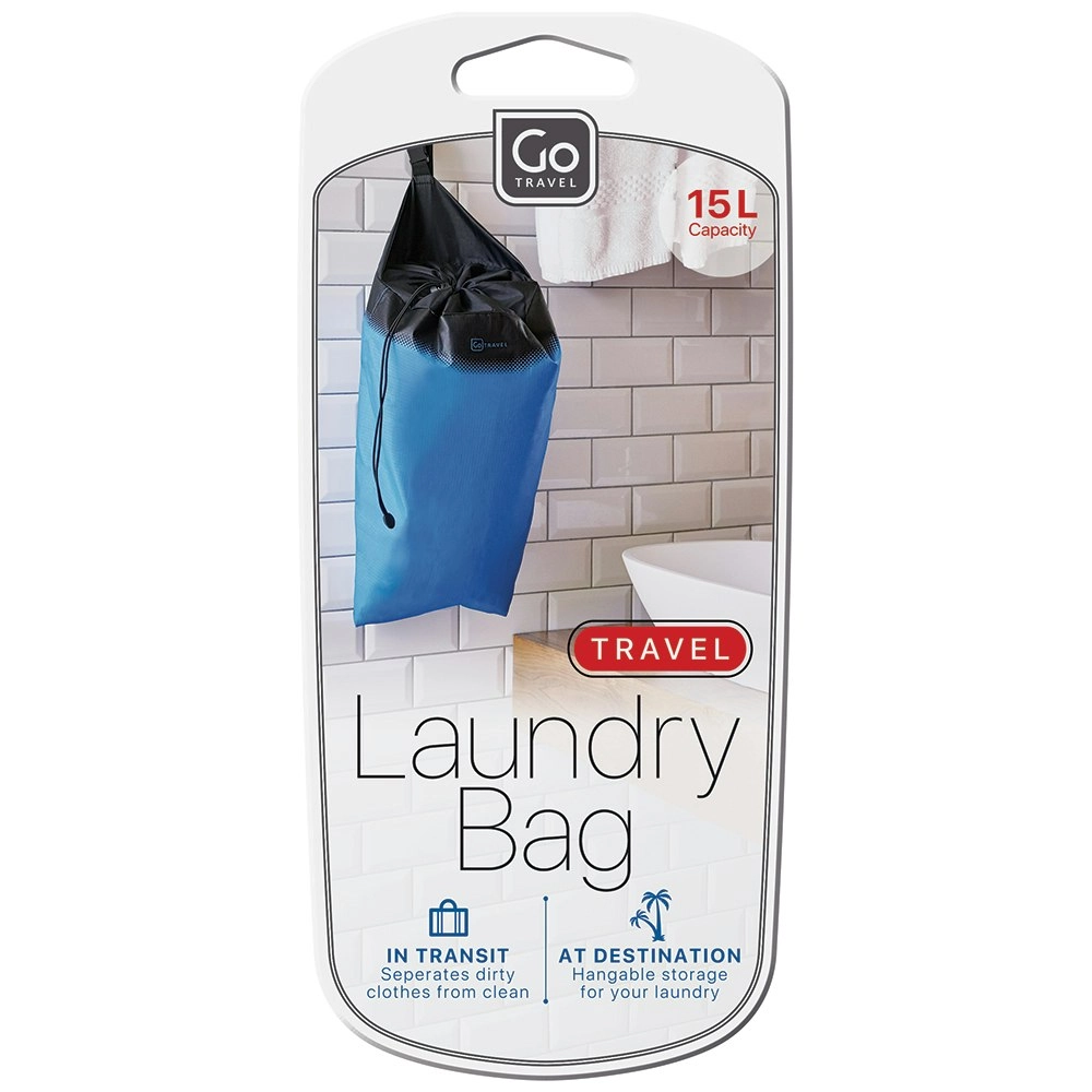 Go Travel 15L Laundry Bag 60x40cm Washable Bag w/Drawstring Closure Blue