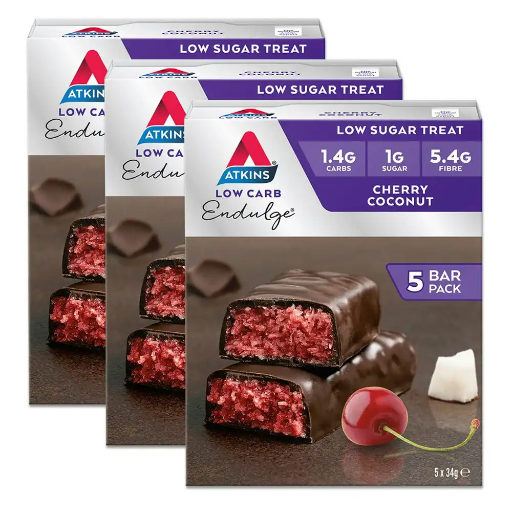 15pc Atkins Low Carb/Sugar 34g Endulge Protein Bar Diet Snack Cherry Coconut