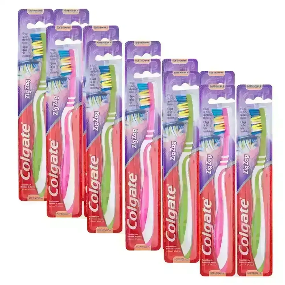 12PK Colgate Zig Zag Toothbrush Dental Oral Care Pack Soft Bristles Assorted