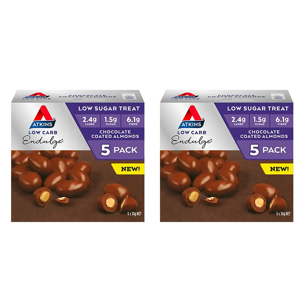 2x 5pc Atkins Low Carb/Sugar 50g Endulge Healthy Snacks Chocolate Coated Almonds