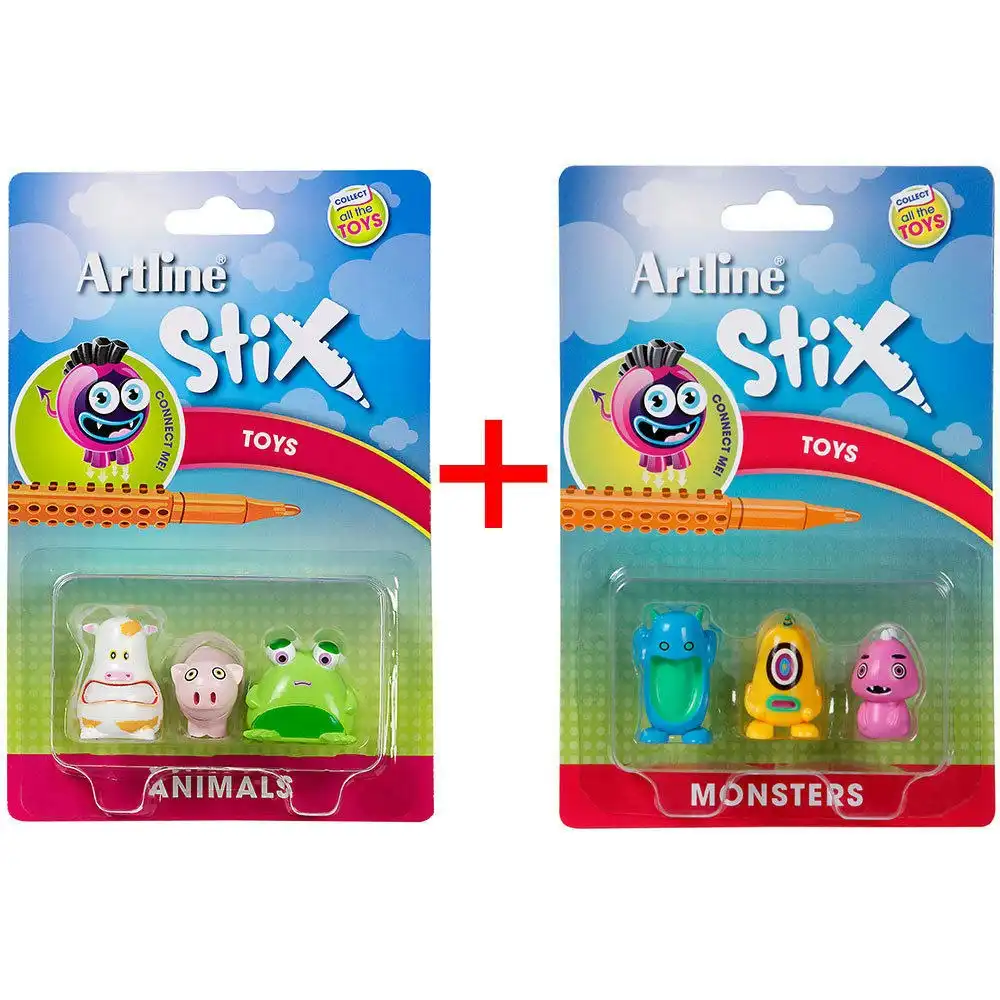Artline Stix 6PK Monsters  Animals Toys for Drawing Pens Markers Build/Play Kids
