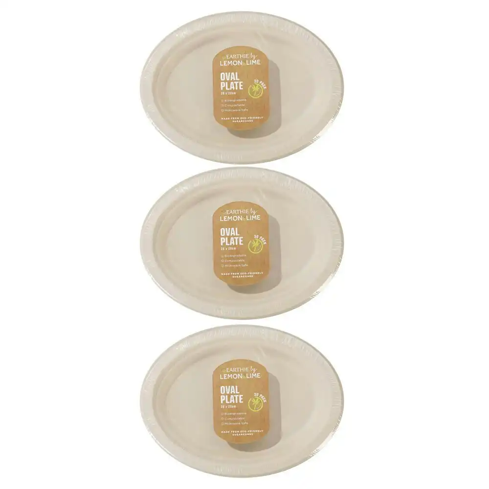 90pc Lemon & Lime Eco-Friendly/Biodegradable Disposable 26cm Oval Plate Natural