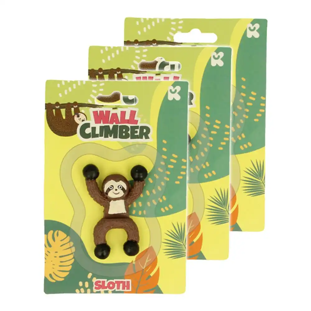 3x Fumfings Novelty Sloth Wall Climber Rubber 15cm Brown Kids/Children Toys 3y+