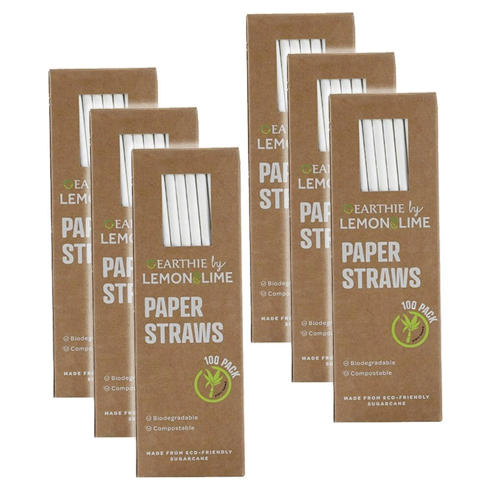 600x Lemon & Lime 20cm Paper Straws White Drinks/Drinking/Party Eco Friendly