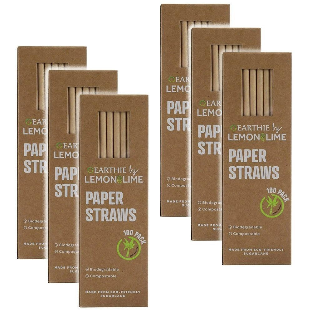 600x Lemon & Lime 20cm Paper Straws Natural Drinks/Drinking/Party Eco Friendly