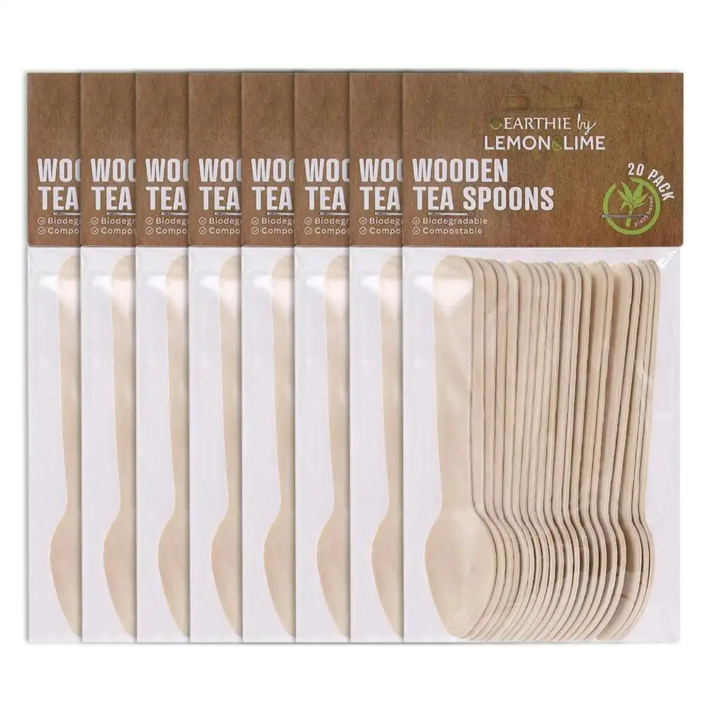 160pc Lemon & Lime Eco 11cm Disposable Dinner Wooden Tea Spoons Cutlery Catering