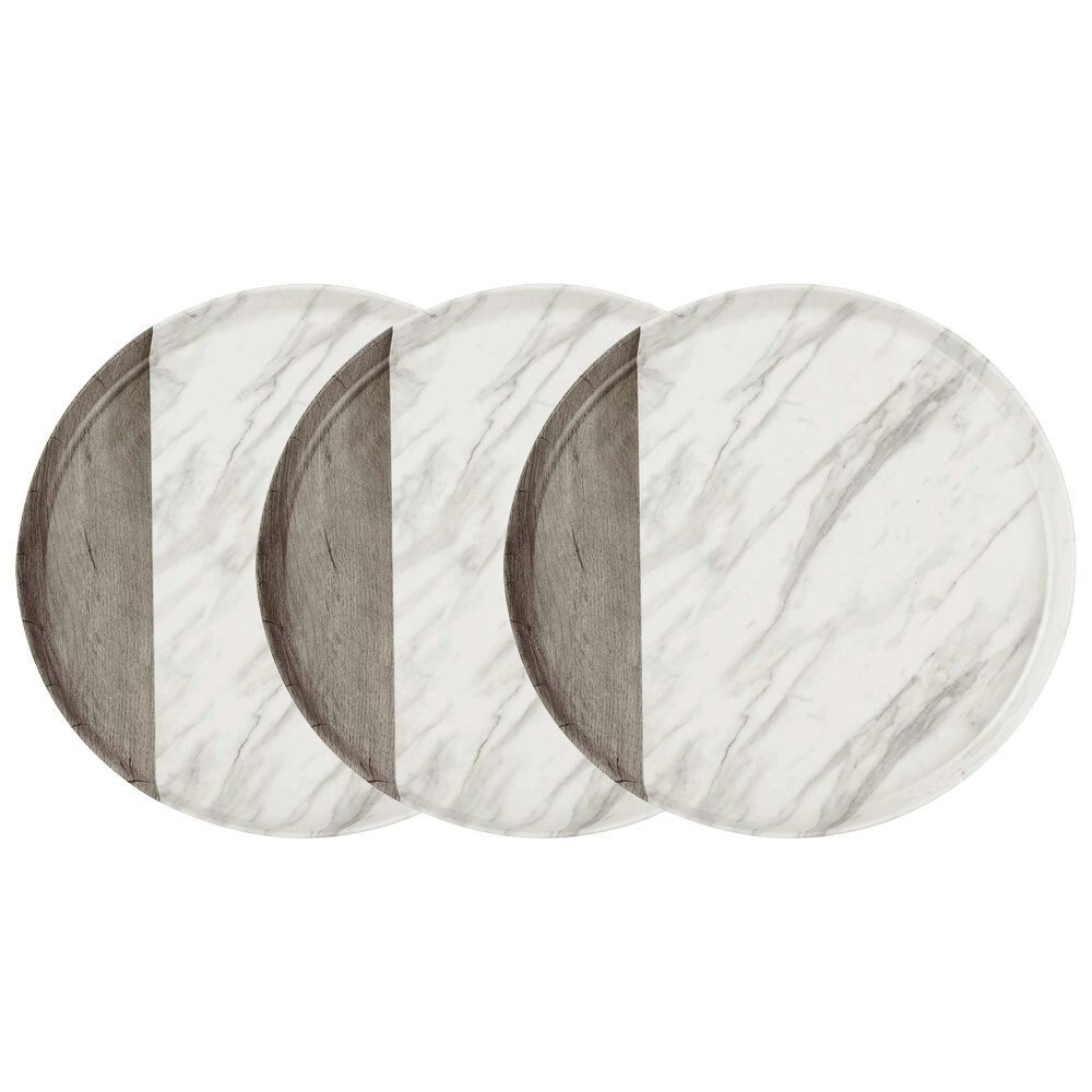 3PK Lemon & Lime Matte Melamine Round 35cm Dinner Platter Endwood Marble Party