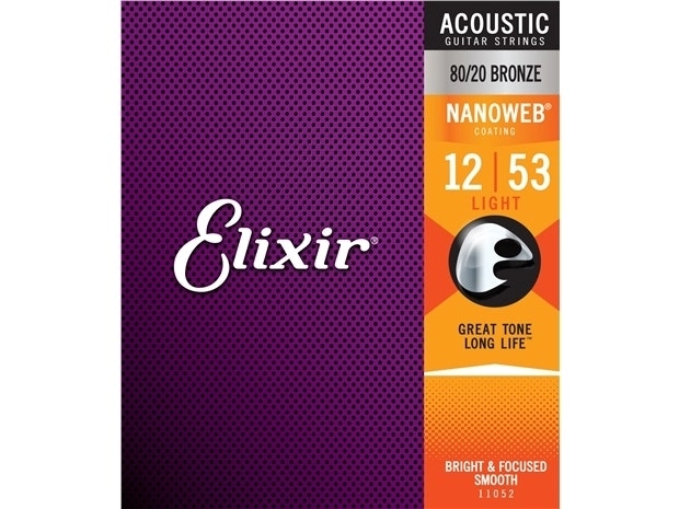 Elixir #11052 Acoustic Nanoweb Guitar String 80/20 Bronze 12-53 Light Gauge