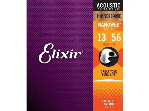 Elixir #16102 Acoustic Nano Phosphor Bronze Guitar String 12-56 Light Gauge