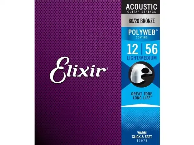 Elixir #11075 Acoustic Polyweb Guitar String 80/20 Bronze 12-56 Light Medium