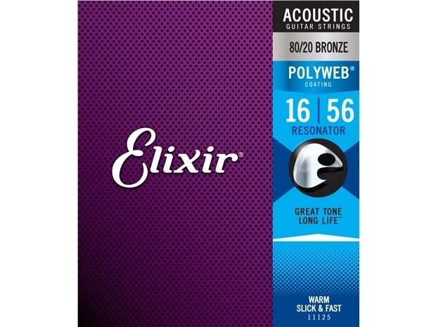 Elixir #11125 Acoustic Polyweb Guitar Music String 80/20 Bronze 16-56 Resonator