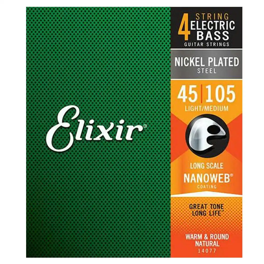Elixir #14077 Bass Nano Coating 4 String Nickel Plated Steel 45-105 Light Medium