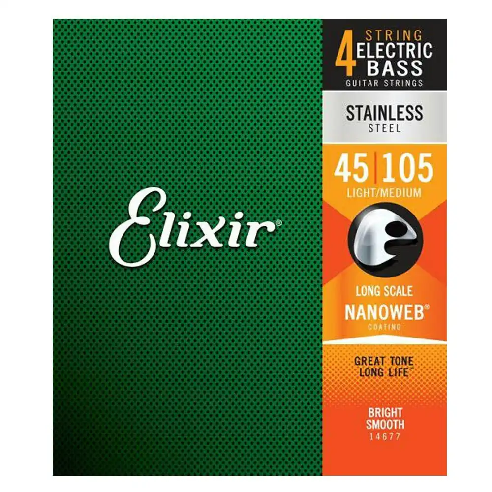 Elixir #14677 Bass Guitar Strings Nanoweb Coating Stainless Steel 45-105 Medium