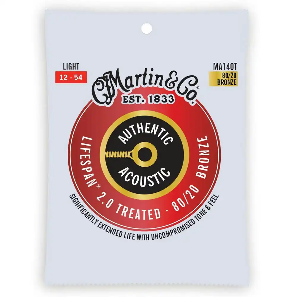 Martin Guitar Authentic Acoustic Treated Strings 80/20 Bronze MA140T Light Gauge