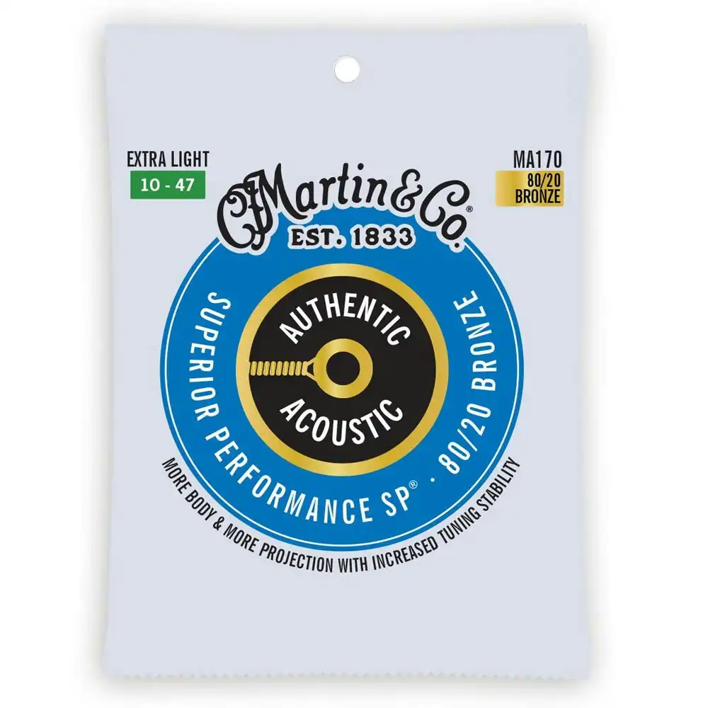 Martin Guitar Authentic Acoustic Strings 80/20 Bronze MA170 Extra Light Gauge