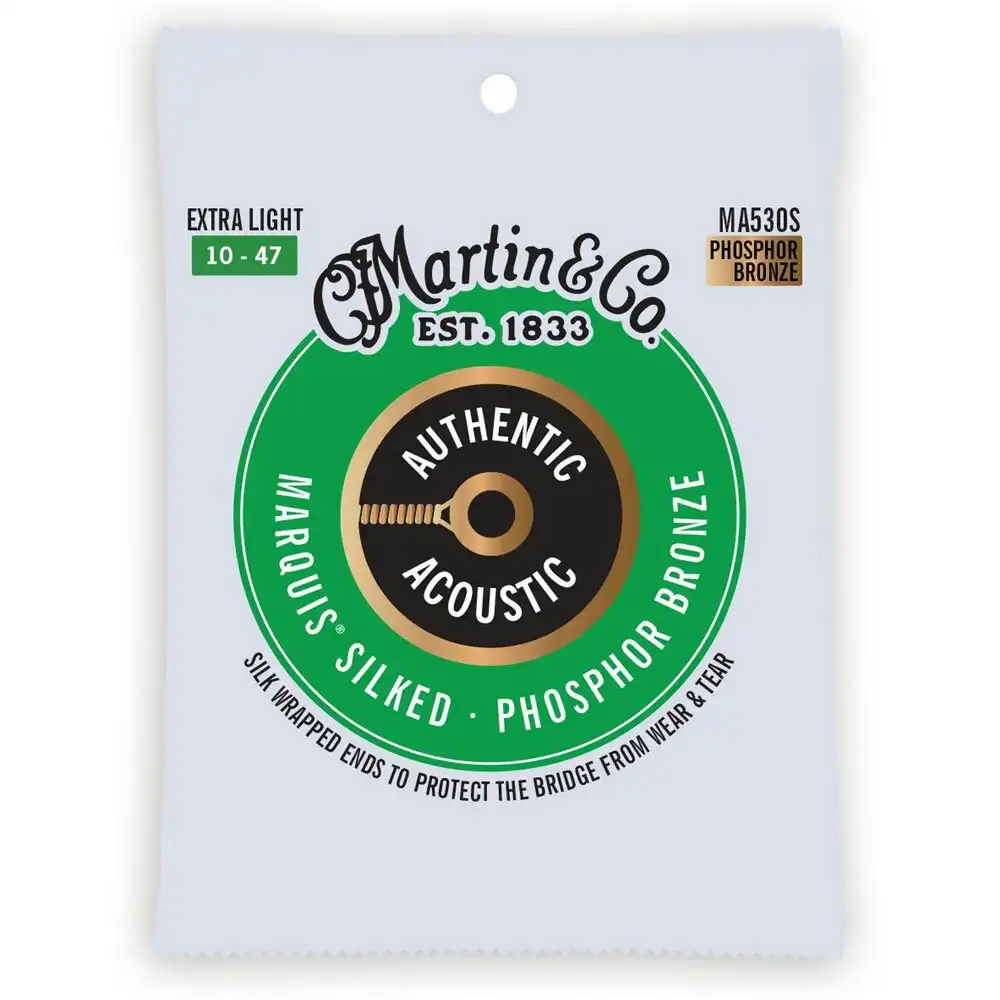 Martin Guitar Authentic Silked Strings 92/8 Phosphor Bronze MA530S Extra Light